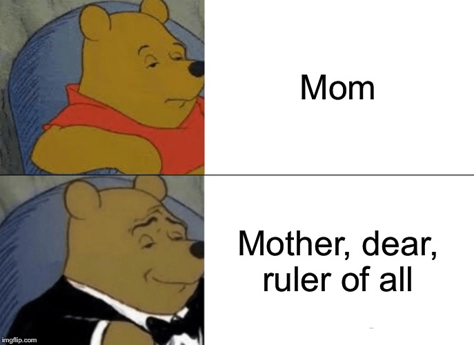Tuxedo Winnie The Pooh Meme | Mom; Mother, dear, ruler of all | image tagged in memes,tuxedo winnie the pooh | made w/ Imgflip meme maker