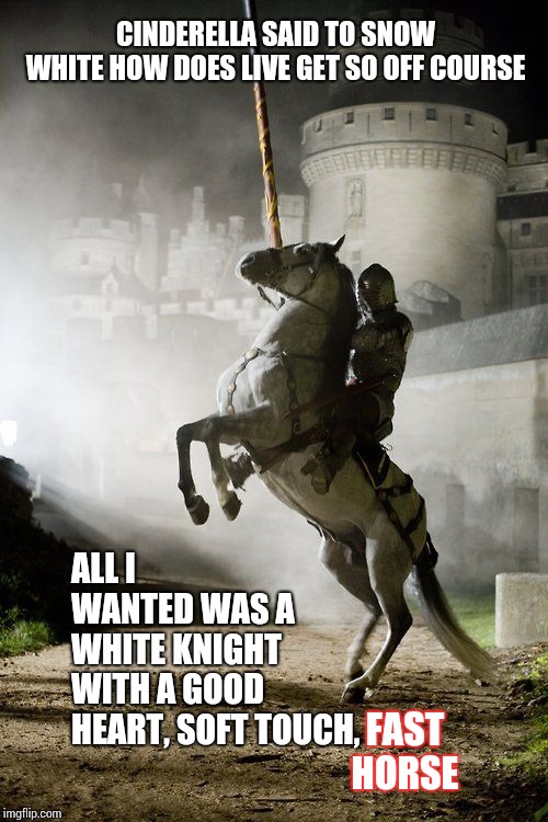That's Not Asking Too Much | CINDERELLA SAID TO SNOW WHITE HOW DOES LIVE GET SO OFF COURSE; ALL I WANTED WAS A WHITE KNIGHT
WITH A GOOD HEART, SOFT TOUCH, FAST HORSE | image tagged in memes,practical magic,this kiss,unstoppable,magic,white knight | made w/ Imgflip meme maker