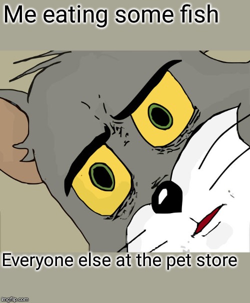Unsettled Tom Meme | Me eating some fish; Everyone else at the pet store | image tagged in memes,unsettled tom | made w/ Imgflip meme maker