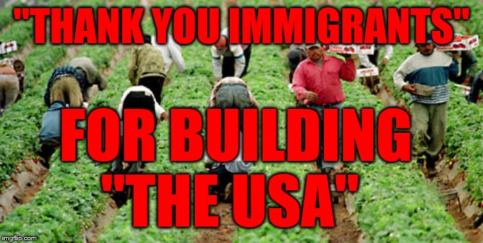 Immigrants | "THANK YOU IMMIGRANTS"; FOR BUILDING      "THE USA" | image tagged in immigrants | made w/ Imgflip meme maker