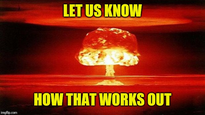 Atomic Bomb | LET US KNOW HOW THAT WORKS OUT | image tagged in atomic bomb | made w/ Imgflip meme maker
