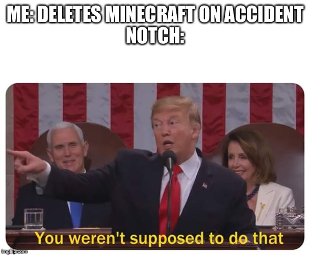 You weren't supposed to do that | ME: DELETES MINECRAFT ON ACCIDENT
NOTCH: | image tagged in you weren't supposed to do that | made w/ Imgflip meme maker