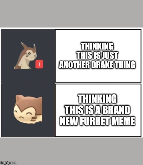 Furret Meme Template | THINKING THIS IS JUST ANOTHER DRAKE THING; THINKING THIS IS A BRAND NEW FURRET MEME | image tagged in furret meme template | made w/ Imgflip meme maker