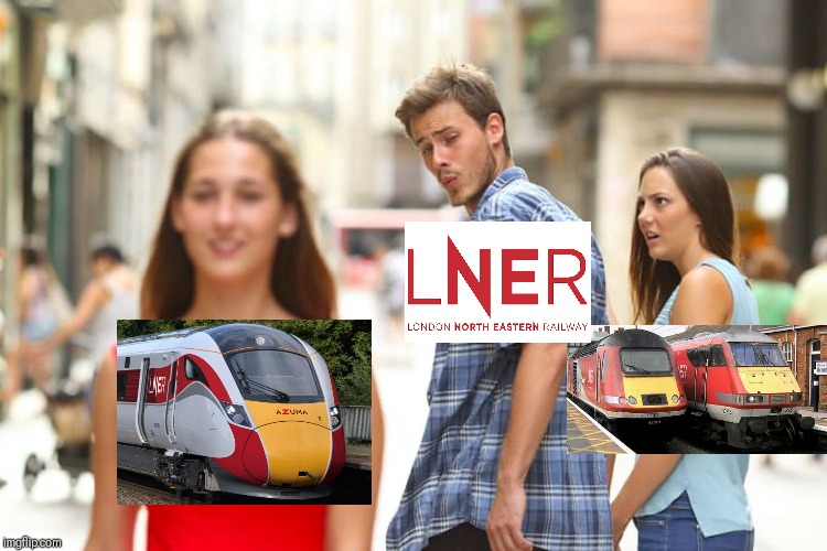 Distracted Boyfriend Meme | image tagged in memes,distracted boyfriend,trains,company | made w/ Imgflip meme maker