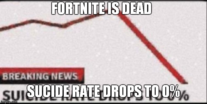 Suicide Rate Drops to Zero | FORTNITE IS DEAD; SUCIDE RATE DROPS TO 0% | image tagged in suicide rate drops to zero | made w/ Imgflip meme maker