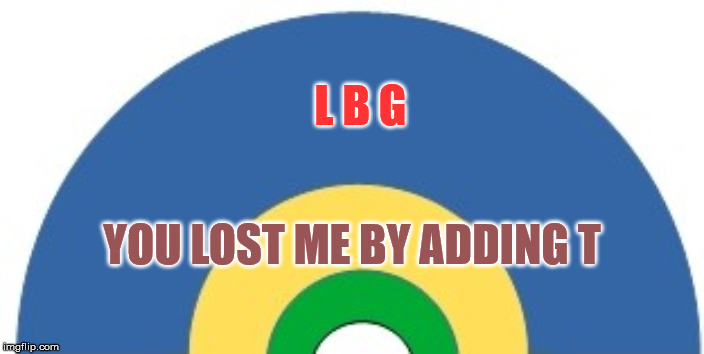 L B G; YOU LOST ME BY ADDING T | image tagged in pride,political correctness | made w/ Imgflip meme maker