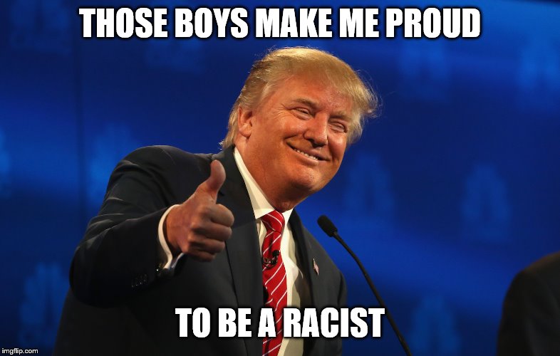 Trump thumbs up | THOSE BOYS MAKE ME PROUD TO BE A RACIST | image tagged in trump thumbs up | made w/ Imgflip meme maker