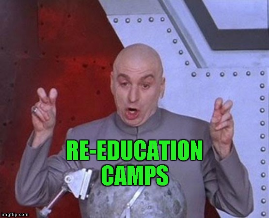 Dr Evil Laser Meme | RE-EDUCATION CAMPS | image tagged in memes,dr evil laser | made w/ Imgflip meme maker