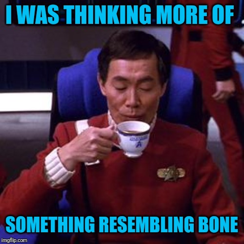 Sulu tea | I WAS THINKING MORE OF SOMETHING RESEMBLING BONE | image tagged in sulu tea | made w/ Imgflip meme maker