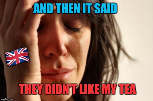 First World Problems Meme | AND THEN IT SAID THEY DIDN’T LIKE MY TEA ?? | image tagged in memes,first world problems | made w/ Imgflip meme maker