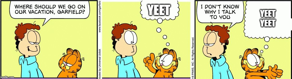 Garfield comic vacation | YEET; YEET
YEET | image tagged in garfield comic vacation | made w/ Imgflip meme maker