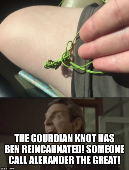  THE GOURDIAN KNOT HAS BEN REINCARNATED! SOMEONE CALL ALEXANDER THE GREAT! | image tagged in sound the alarm,a really big knot | made w/ Imgflip meme maker