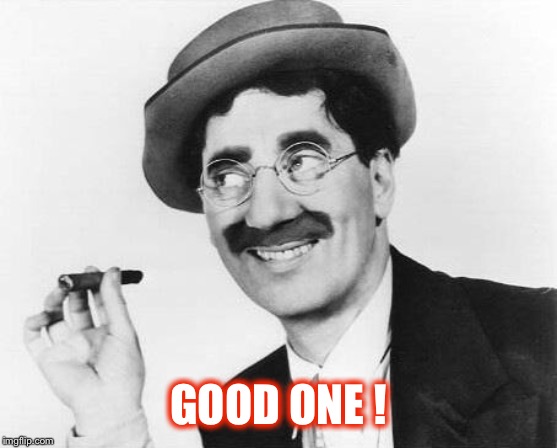 Groucho Marx | GOOD ONE ! | image tagged in groucho marx | made w/ Imgflip meme maker