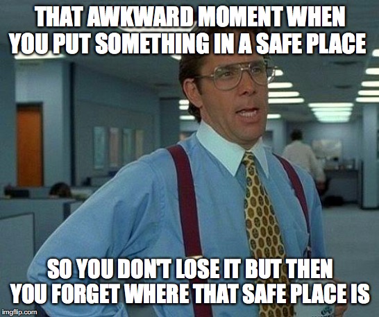 That Would Be Great | THAT AWKWARD MOMENT WHEN YOU PUT SOMETHING IN A SAFE PLACE; SO YOU DON'T LOSE IT BUT THEN YOU FORGET WHERE THAT SAFE PLACE IS | image tagged in memes,that would be great | made w/ Imgflip meme maker