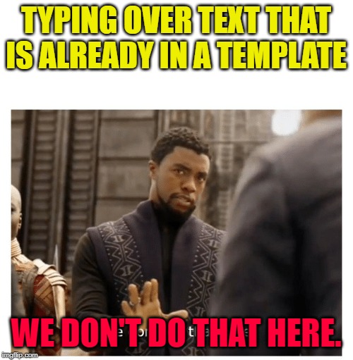 we don't do that here | TYPING OVER TEXT THAT IS ALREADY IN A TEMPLATE WE DON'T DO THAT HERE. | image tagged in we don't do that here | made w/ Imgflip meme maker