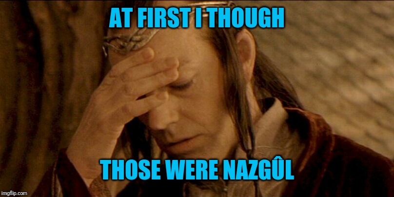 Lord Elrond | AT FIRST I THOUGH THOSE WERE NAZGÛL | image tagged in lord elrond | made w/ Imgflip meme maker