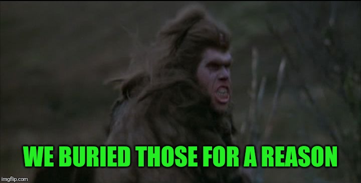 Ron Pearlman Cave Man Orc | WE BURIED THOSE FOR A REASON | image tagged in ron pearlman cave man orc | made w/ Imgflip meme maker