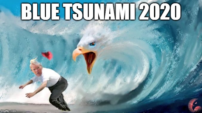 Blue Tsunami 2020 | BLUE TSUNAMI 2020 | image tagged in trump,blue tsunami,tsunami,democrats,vote2020 | made w/ Imgflip meme maker