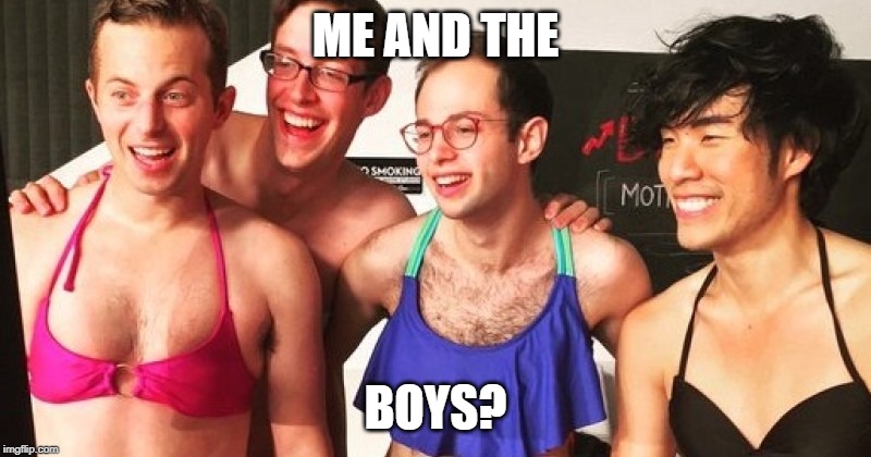 Me and the boys week! A CravenMoordik and Nixie.Knox event! (Aug. 19-25) | ME AND THE; BOYS? | image tagged in me and the boys,me and the boys week,girly man | made w/ Imgflip meme maker