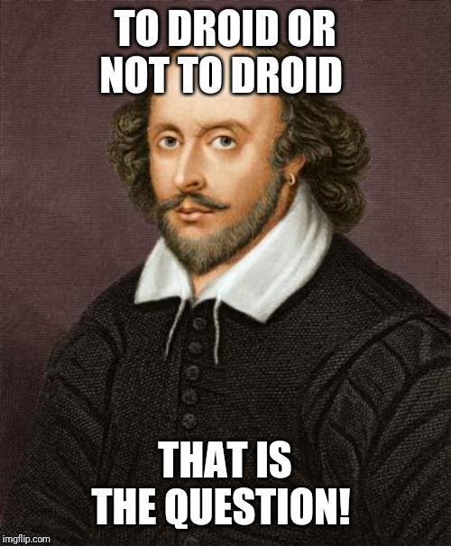 Shakespeare | TO DROID OR NOT TO DROID THAT IS THE QUESTION! | image tagged in shakespeare | made w/ Imgflip meme maker