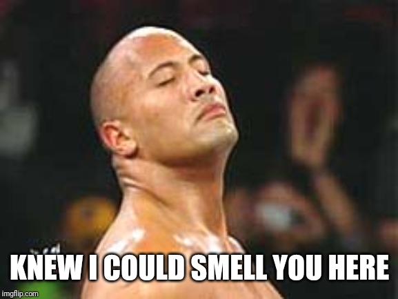 The Rock Smelling | KNEW I COULD SMELL YOU HERE | image tagged in the rock smelling | made w/ Imgflip meme maker