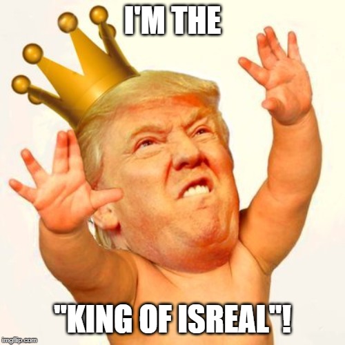 Hail to the king, (who is a) baby! | I'M THE; "KING OF ISREAL"! | image tagged in donald trump,king of isreal | made w/ Imgflip meme maker