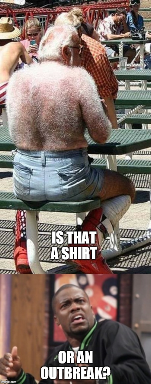 IS THAT A SHIRT; OR AN OUTBREAK? | image tagged in what the hell is happening,old man,hairy | made w/ Imgflip meme maker