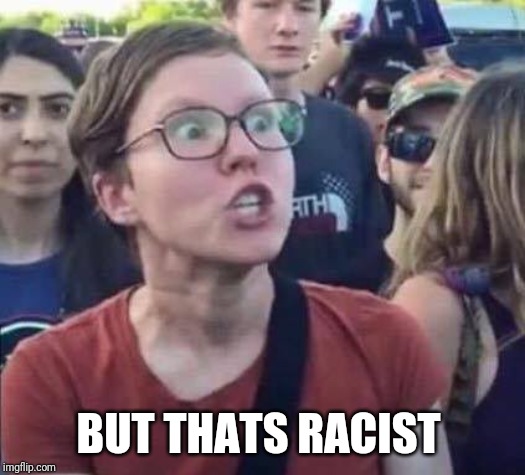 Angry Liberal | BUT THATS RACIST | image tagged in angry liberal | made w/ Imgflip meme maker