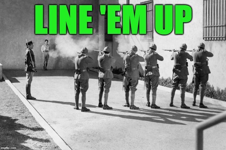 firing squad | LINE 'EM UP | image tagged in firing squad | made w/ Imgflip meme maker