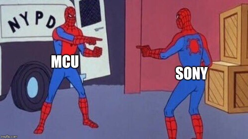 spiderman pointing at spiderman | SONY; MCU | image tagged in spiderman pointing at spiderman | made w/ Imgflip meme maker