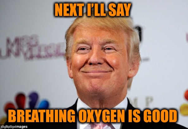 Donald trump approves | NEXT I’LL SAY BREATHING OXYGEN IS GOOD | image tagged in donald trump approves | made w/ Imgflip meme maker