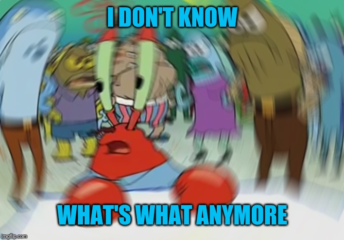 Mr Krabs Blur Meme Meme | I DON'T KNOW WHAT'S WHAT ANYMORE | image tagged in memes,mr krabs blur meme | made w/ Imgflip meme maker