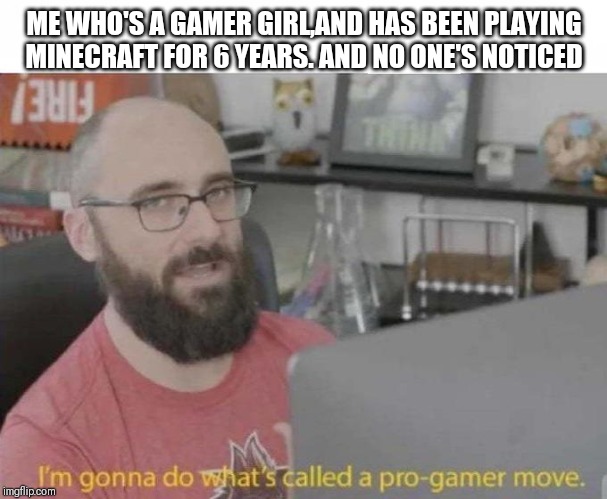 Pro Gamer move | ME WHO'S A GAMER GIRL,AND HAS BEEN PLAYING MINECRAFT FOR 6 YEARS. AND NO ONE'S NOTICED | image tagged in pro gamer move | made w/ Imgflip meme maker