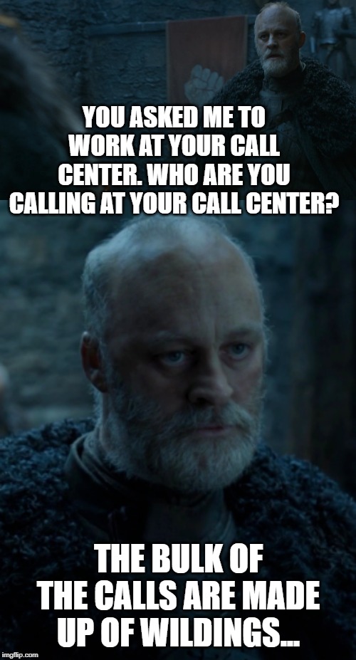 YOU ASKED ME TO WORK AT YOUR CALL CENTER. WHO ARE YOU CALLING AT YOUR CALL CENTER? THE BULK OF THE CALLS ARE MADE UP OF WILDINGS... | made w/ Imgflip meme maker