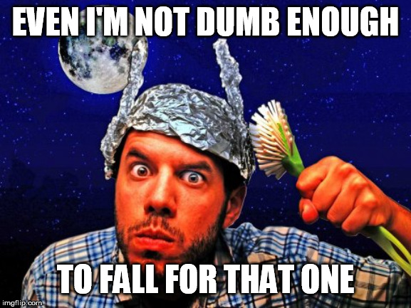 Tinfoil hat Conspiracy Yo | EVEN I'M NOT DUMB ENOUGH TO FALL FOR THAT ONE | image tagged in tinfoil hat conspiracy yo | made w/ Imgflip meme maker