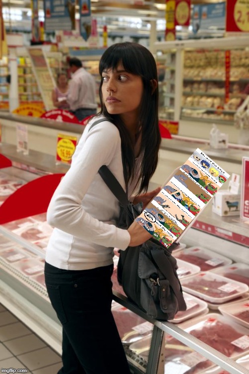 girl stealing meat | image tagged in girl stealing meat | made w/ Imgflip meme maker