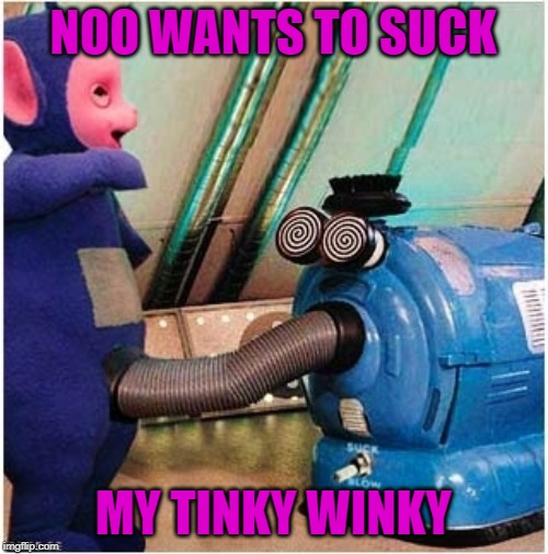 teletubbies | NOO WANTS TO SUCK MY TINKY WINKY | image tagged in teletubbies | made w/ Imgflip meme maker