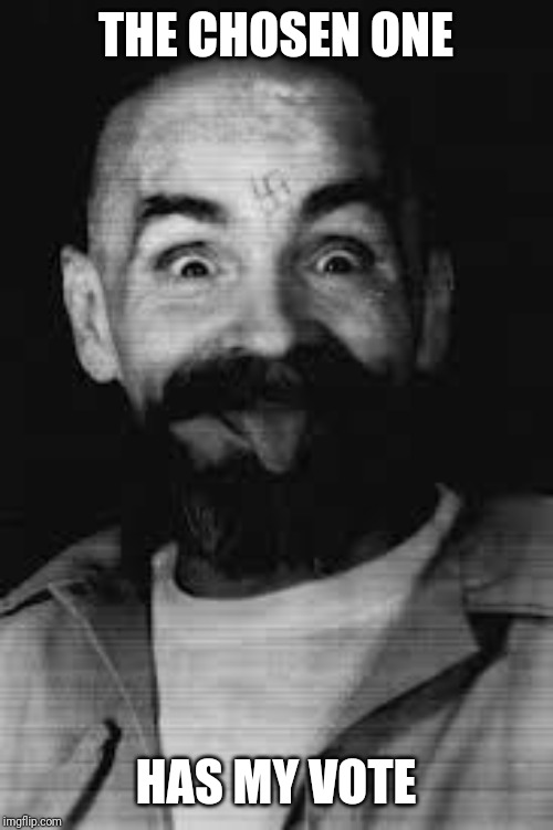 Charles Manson | THE CHOSEN ONE HAS MY VOTE | image tagged in charles manson | made w/ Imgflip meme maker