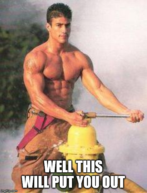 Sexy Fireman | WELL THIS WILL PUT YOU OUT | image tagged in sexy fireman | made w/ Imgflip meme maker