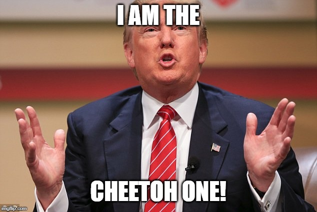 Donald Trump Huge | I AM THE; CHEETOH ONE! | image tagged in donald trump huge | made w/ Imgflip meme maker