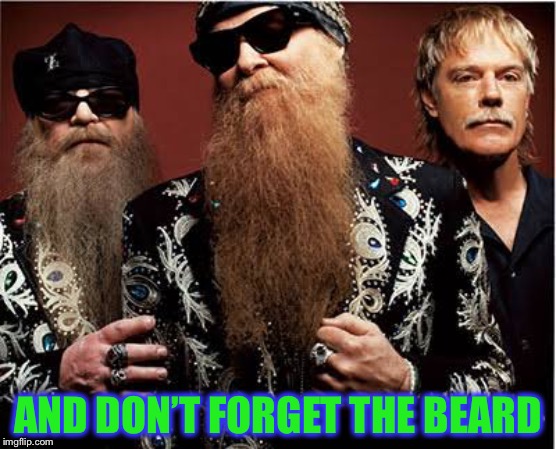 Zz top | AND DON’T FORGET THE BEARD | image tagged in zz top | made w/ Imgflip meme maker
