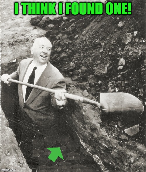 Hitchcock Digging Grave | I THINK I FOUND ONE! | image tagged in hitchcock digging grave | made w/ Imgflip meme maker