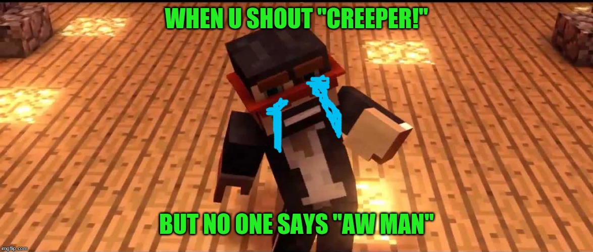 plz respect the creeper aw man | WHEN U SHOUT "CREEPER!"; BUT NO ONE SAYS "AW MAN" | image tagged in minecraft creeper,songs | made w/ Imgflip meme maker