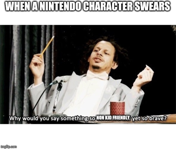 Why would you say something so controversial yet so brave? | WHEN A NINTENDO CHARACTER SWEARS; NON KID FRIENDLY | image tagged in why would you say something so controversial yet so brave | made w/ Imgflip meme maker