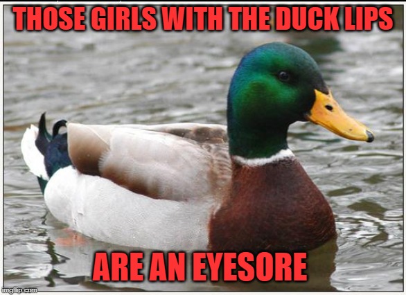 Actual Advice Mallard Meme | THOSE GIRLS WITH THE DUCK LIPS ARE AN EYESORE | image tagged in memes,actual advice mallard | made w/ Imgflip meme maker