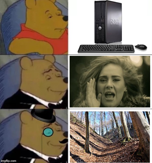 If you know what a dell is in physical geography, you’re probably doing alright for yourself. | image tagged in fancy pooh,dell,adele,a dell,geography,memes | made w/ Imgflip meme maker