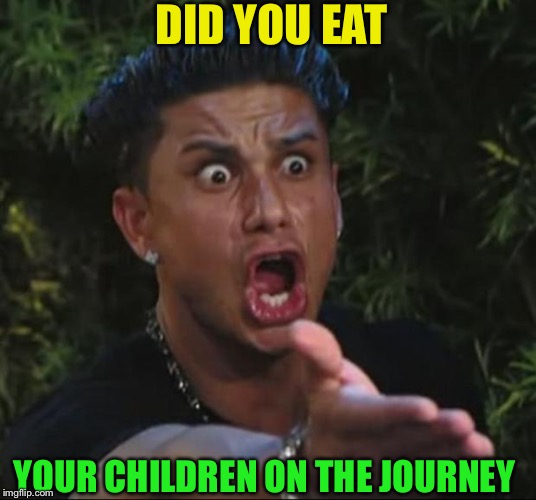 DJ Pauly D Meme | DID YOU EAT YOUR CHILDREN ON THE JOURNEY | image tagged in memes,dj pauly d | made w/ Imgflip meme maker