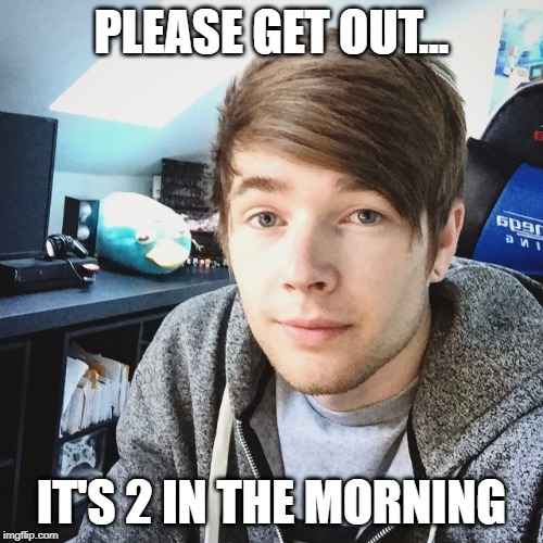 Dan when he's trying to sleep | PLEASE GET OUT... IT'S 2 IN THE MORNING | image tagged in dantdm | made w/ Imgflip meme maker