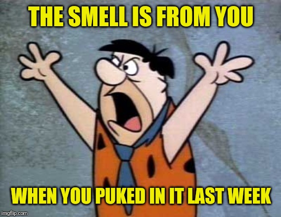 Fred Flintstone | THE SMELL IS FROM YOU WHEN YOU PUKED IN IT LAST WEEK | image tagged in fred flintstone | made w/ Imgflip meme maker