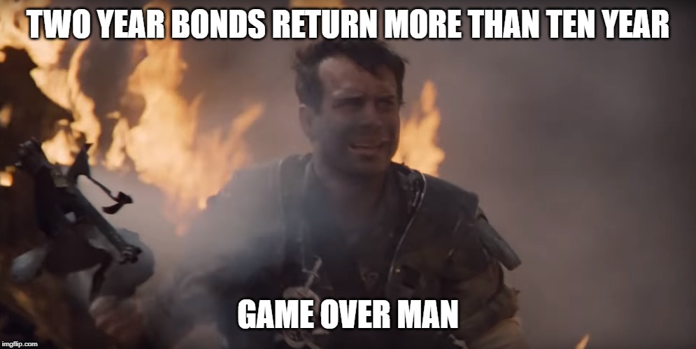 Game Over MAn | TWO YEAR BONDS RETURN MORE THAN TEN YEAR; GAME OVER MAN | image tagged in aliens,game over,first world problems | made w/ Imgflip meme maker
